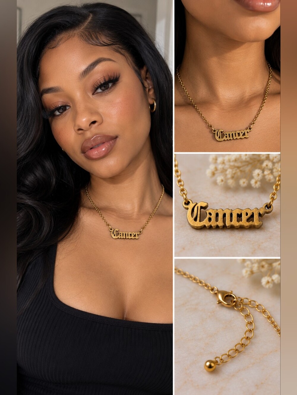 Spencer's Gifts Gold Cancer Zodiac Script Nameplate Necklace NWT